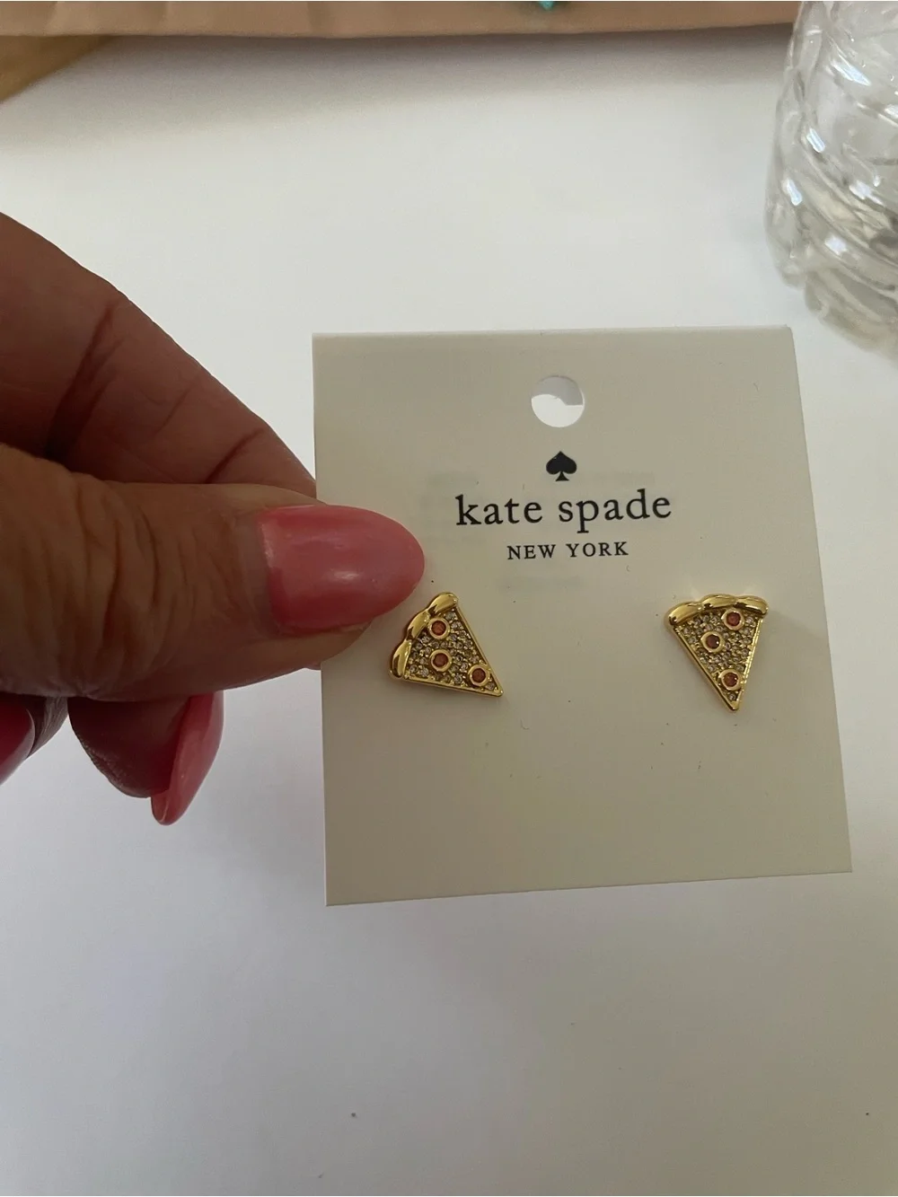 kate spade gold-tone pizza slice stud earrings with red accents